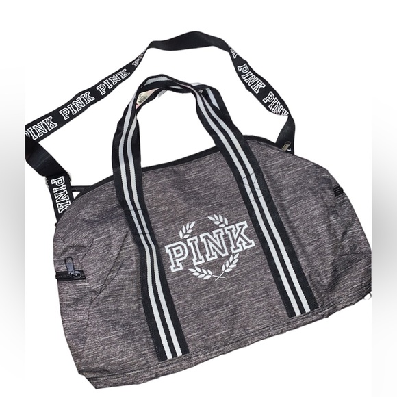 PINK Victoria’s Secret Gym Bag Duffle Bag DARK GRAY MARL Laurel Wreath PINK Logo - Picture 3 of 6